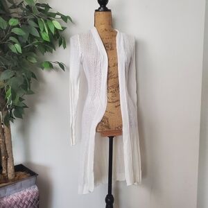 Belldini White Sweater Cardigan Open Knit Womens Size Small